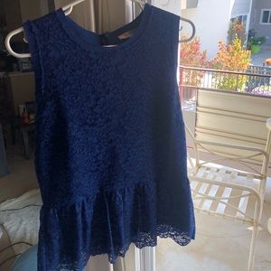 Dark blue lace peplum dress shirt